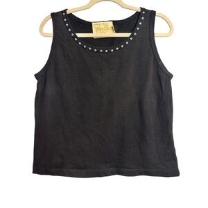 Fantasy Sportswear Sleeveless Top 90s/Y2K Black Rhinestone Womens Medium